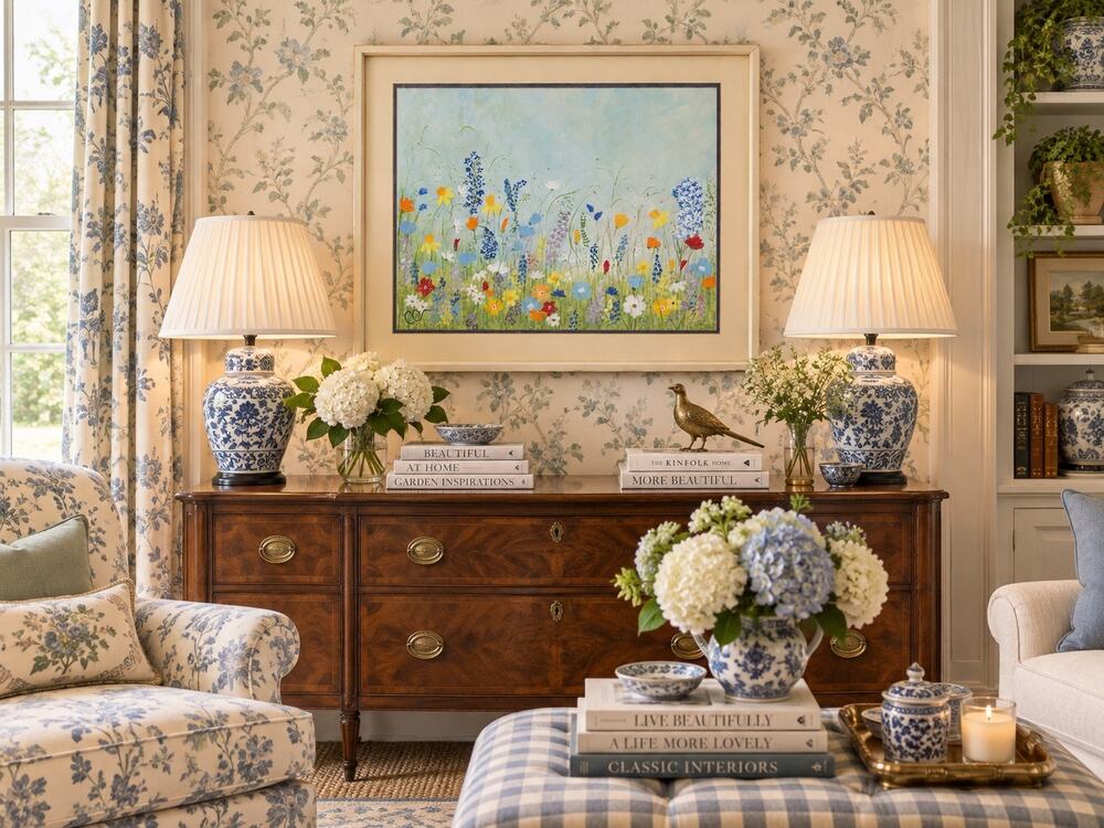 Vintage Hand Painted Wildflower Meadow After Eda Varricchio Field Signed CE